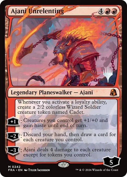 MTG Ajani Unrelenting PFRA 242P Promo Pack Foil front