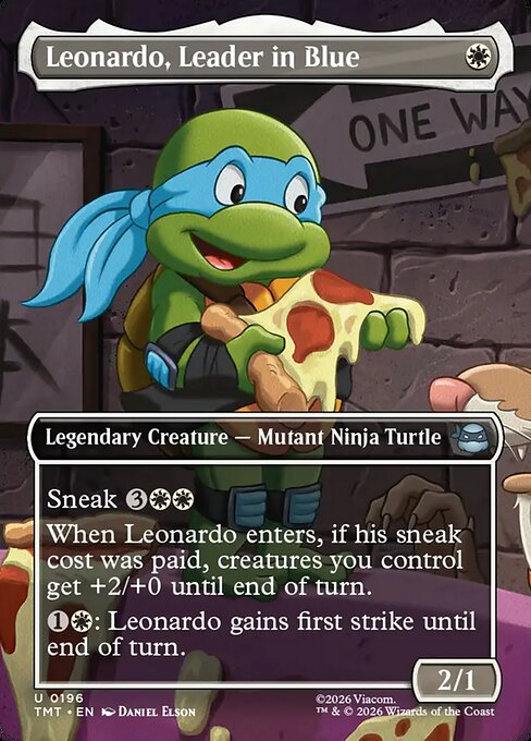 MTG Leonardo, Leader in Blue TMT 196 Borderless Scene Nonfoil
