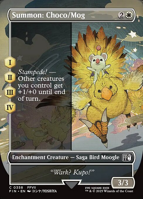 MTG Summon: Choco/Mog FIN 358 Borderless Woodblock Foil