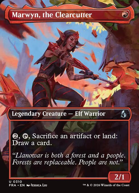 MTG Marwyn, the Clearcutter FRA 310 Borderless Echoed Pairs Foil front