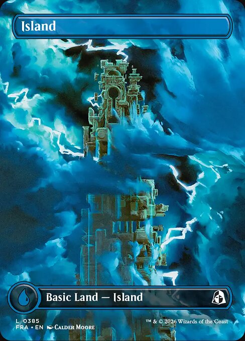 MTG Island FRA 385 Borderless Tower Basic Land Foil front