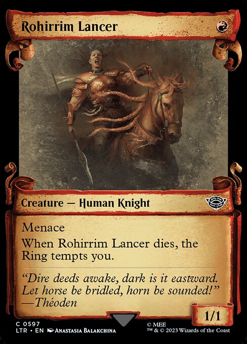 MTG Rohirrim Lancer LTR 597 Showcase Scrolls of Middle-earth Silver Foil