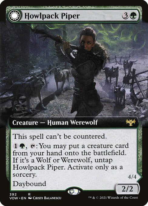 MTG Howlpack Piper // Wildsong Howler VOW 392 Extended Art Nonfoil front
