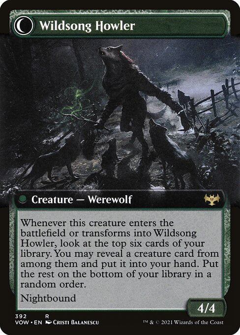 MTG Howlpack Piper // Wildsong Howler VOW 392 Extended Art Foil reverse