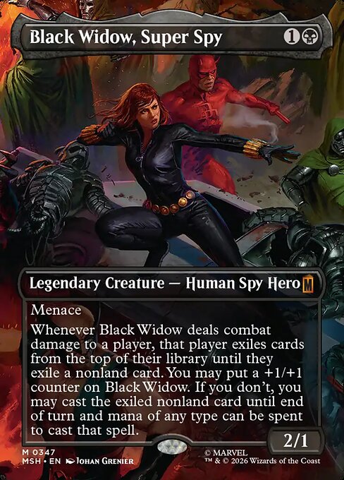 MTG Black Widow, Super Spy MSH 347 Borderless Scene Nonfoil