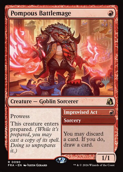 MTG Pompous Battlemage // Improvised Act PFRA 090P Promo Pack Nonfoil front