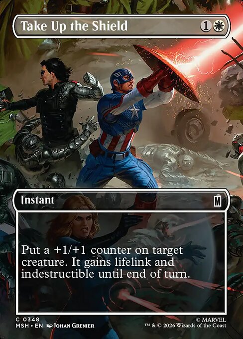 MTG Take Up the Shield MSH 348 Borderless Scene Foil