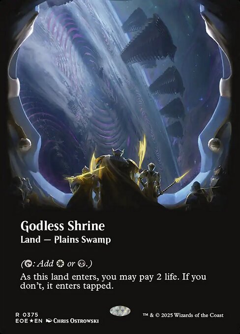 MTG Godless Shrine EOE 375 Borderless Viewport Galaxy Foil