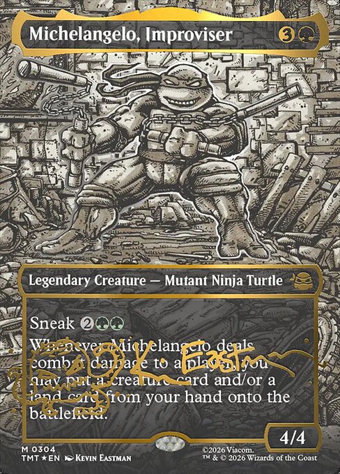 MTG Michelangelo, Improviser TMT 304 Borderless Signature Kevin Eastman Headliner Foil