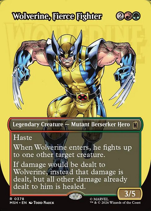 MTG Wolverine, Fierce Fighter MSH 378 Borderless Logo Nonfoil