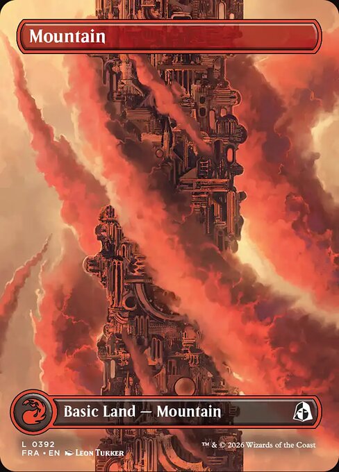 MTG Mountain FRA 392 Borderless Tower Basic Land Foil front