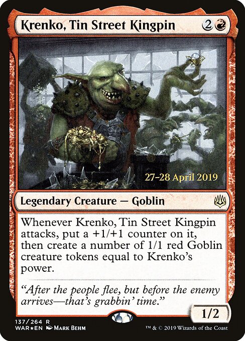 MTG Krenko, Tin Street Kingpin PWAR 137S Prerelease Promo Foil front