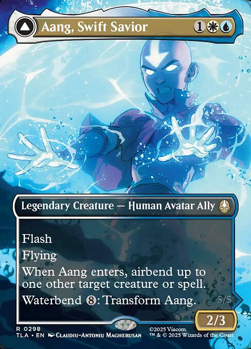 MTG Aang, Swift Savior // Aang and La, Ocean's Fury TLA 298 Borderless Scene Foil