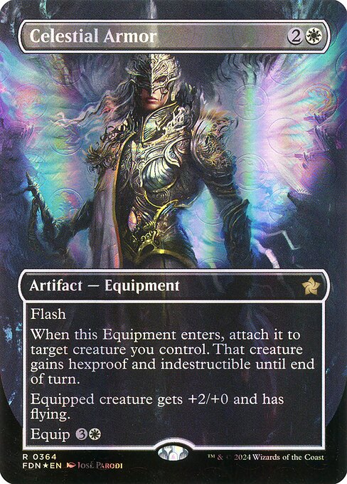 MTG Celestial Armor FDN 364 Borderless Mana Foil