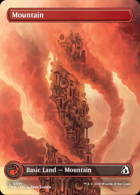 MTG Mountain FRA 391 Borderless Tower Basic Land Foil front