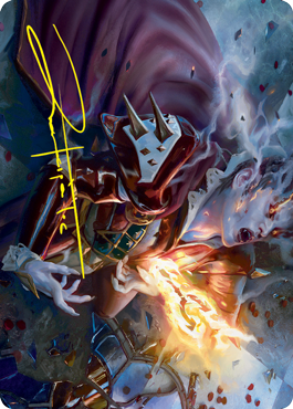 MTG Flame-Blessed Bolt AVOW 044 Art Card Gold Stamped Signature front