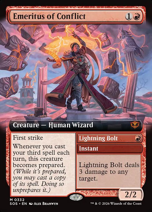 MTG Emeritus of Conflict // Lightning Bolt SOS 332 Extended Art Nonfoil