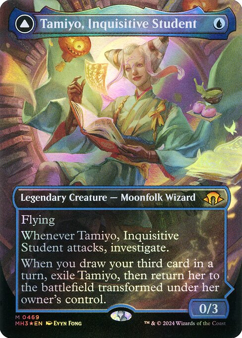 MTG Tamiyo, Inquisitive Student // Tamiyo, Seasoned Scholar MH3 469 Textured Foil Borderless DFC Planeswalker Textured Foil