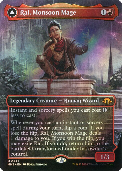 MTG Ral, Monsoon Mage // Ral, Leyline Prodigy MH3 471 Textured Foil Borderless DFC Planeswalker Textured Foil