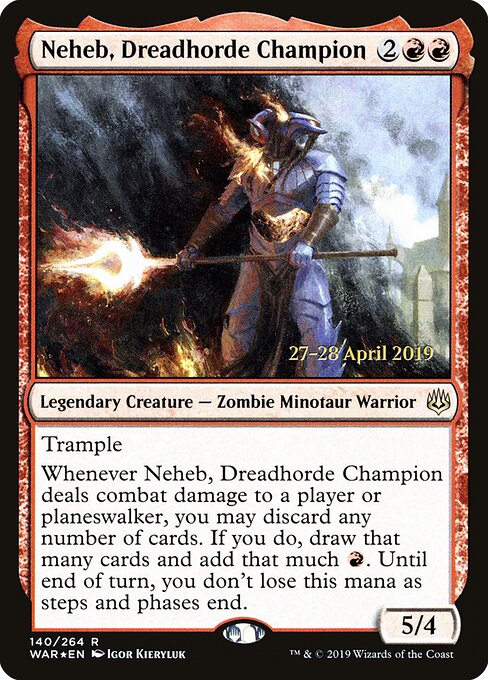 MTG Neheb, Dreadhorde Champion PWAR 140S Prerelease Promo Foil front