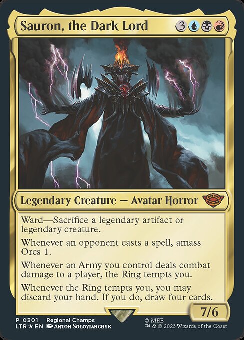 MTG Sauron, the Dark Lord LTR 301 Tournament Promo Foil