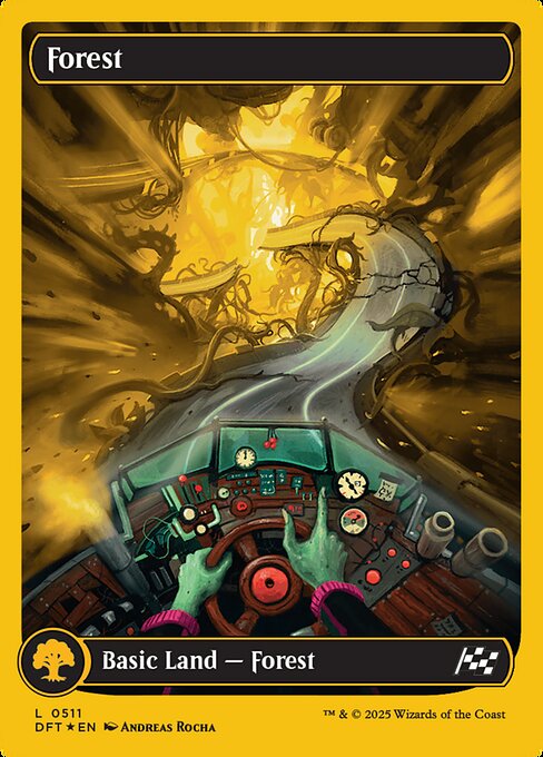 MTG Forest DFT 511 Full-Art Driver's Seat Basic Land First-Place Foil