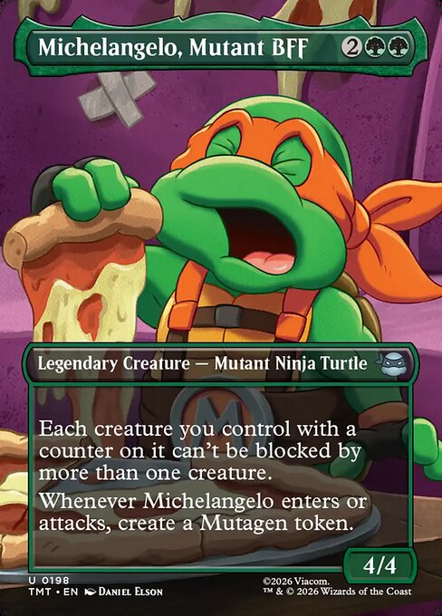MTG Michelangelo, Mutant BFF TMT 198 Borderless Scene Foil
