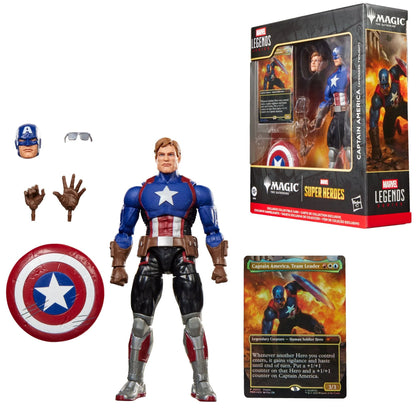 Marvel Legends Series x Magic: The Gathering Captain America (Avengers: Twilight) action figure and MTG card 