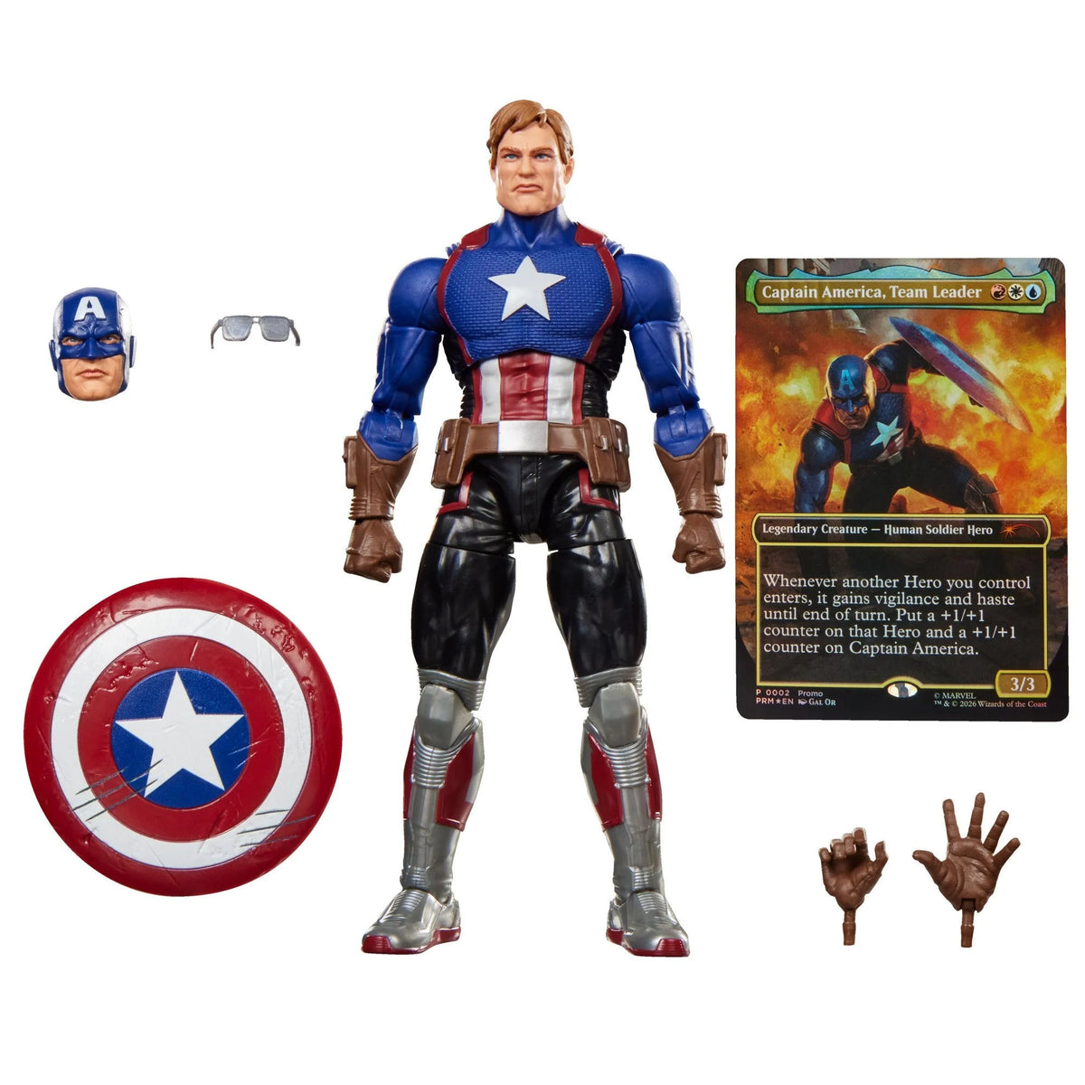 Marvel Legends Series x Magic: The Gathering Captain America (Avengers: Twilight) action figure and MTG card 