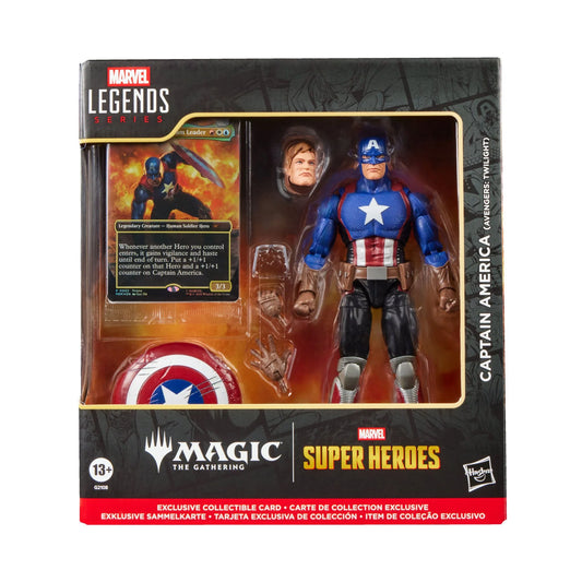Marvel Legends Series x Magic: The Gathering Captain America (Avengers: Twilight) action figure and MTG card 