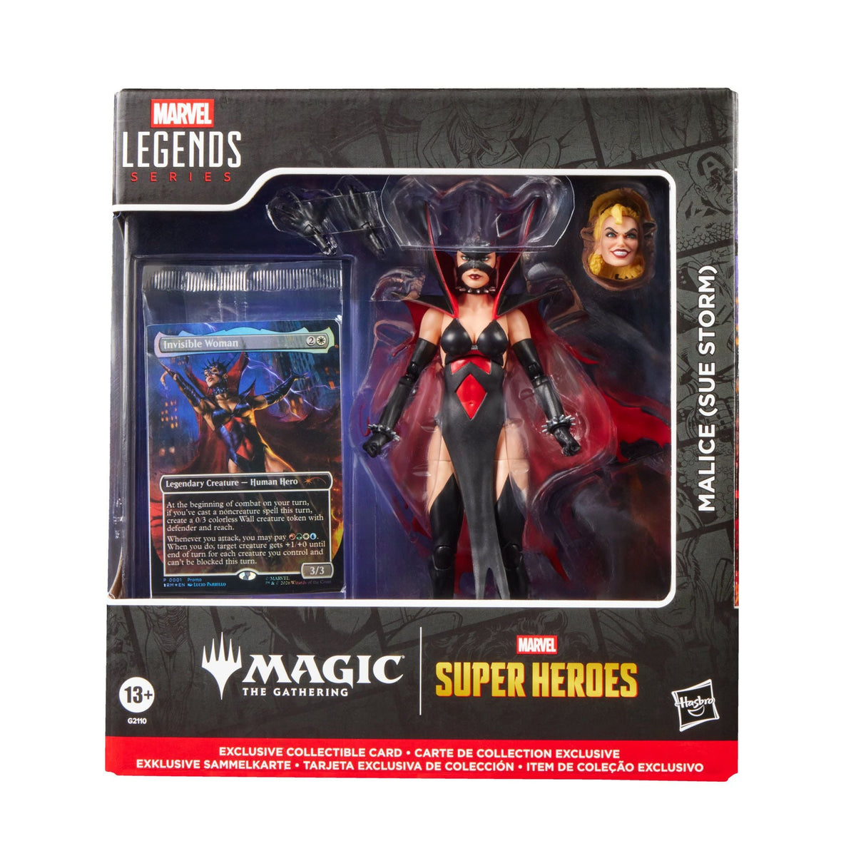 Marvel Legends Series x Magic: The Gathering Malice (Sue Storm) boxed action figure