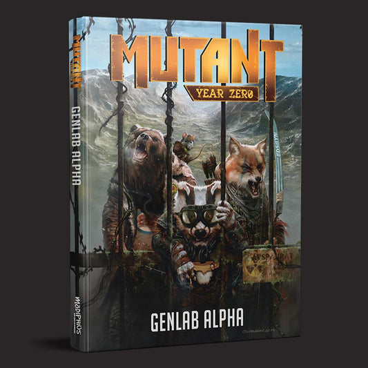 Mutant Year Zero RPG, Genlab Alpha Core Book front cover and product presentation
