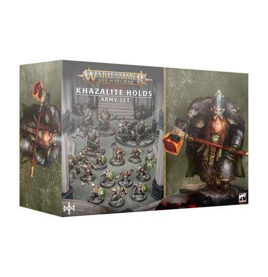 Khazalite Holds Army Set miniatures, Battletome and warscroll cards