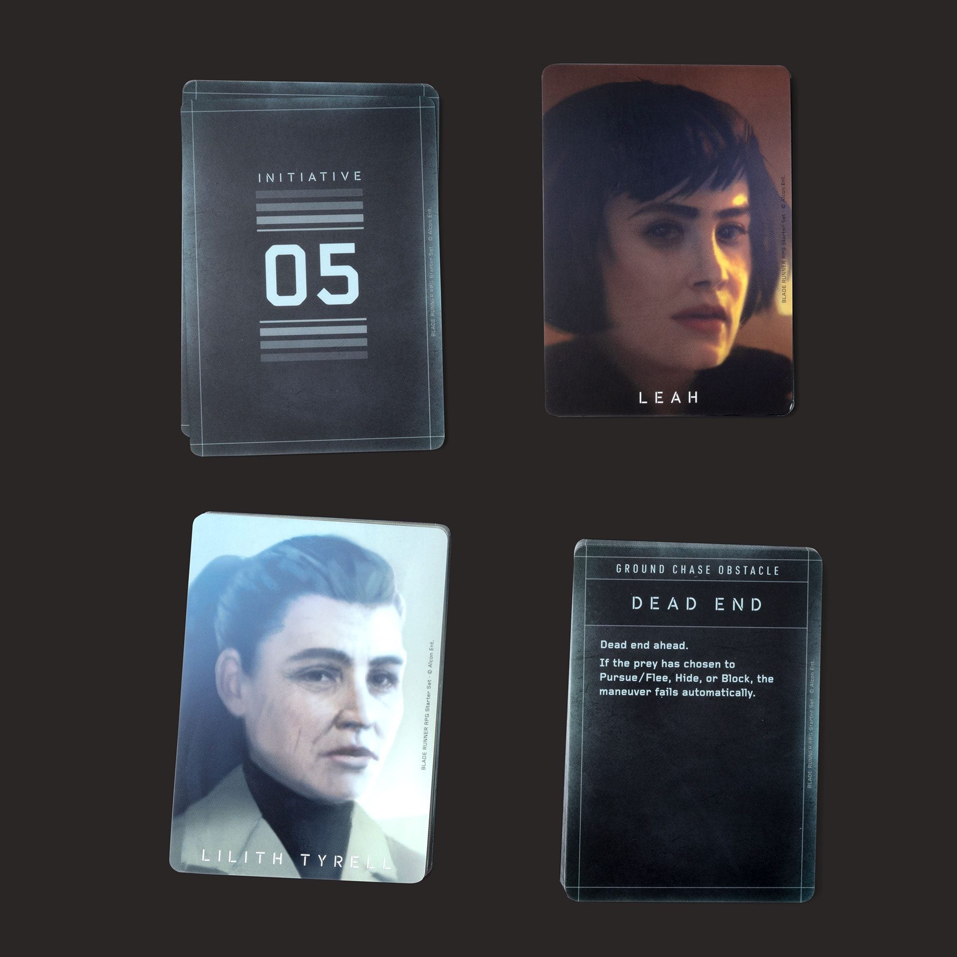 Blade Runner RPG Starter Set card deck and sample cards view 7