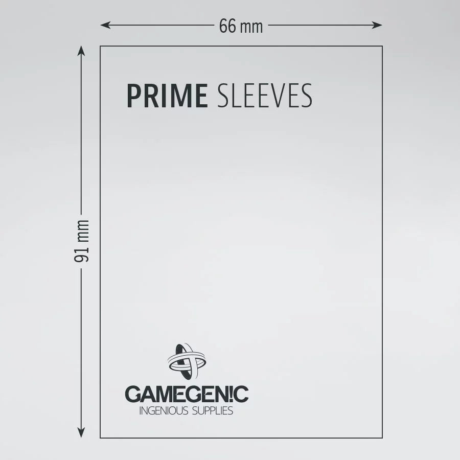 Gamegenic Prime card sleeve dimensions diagram showing 66 x 91 mm