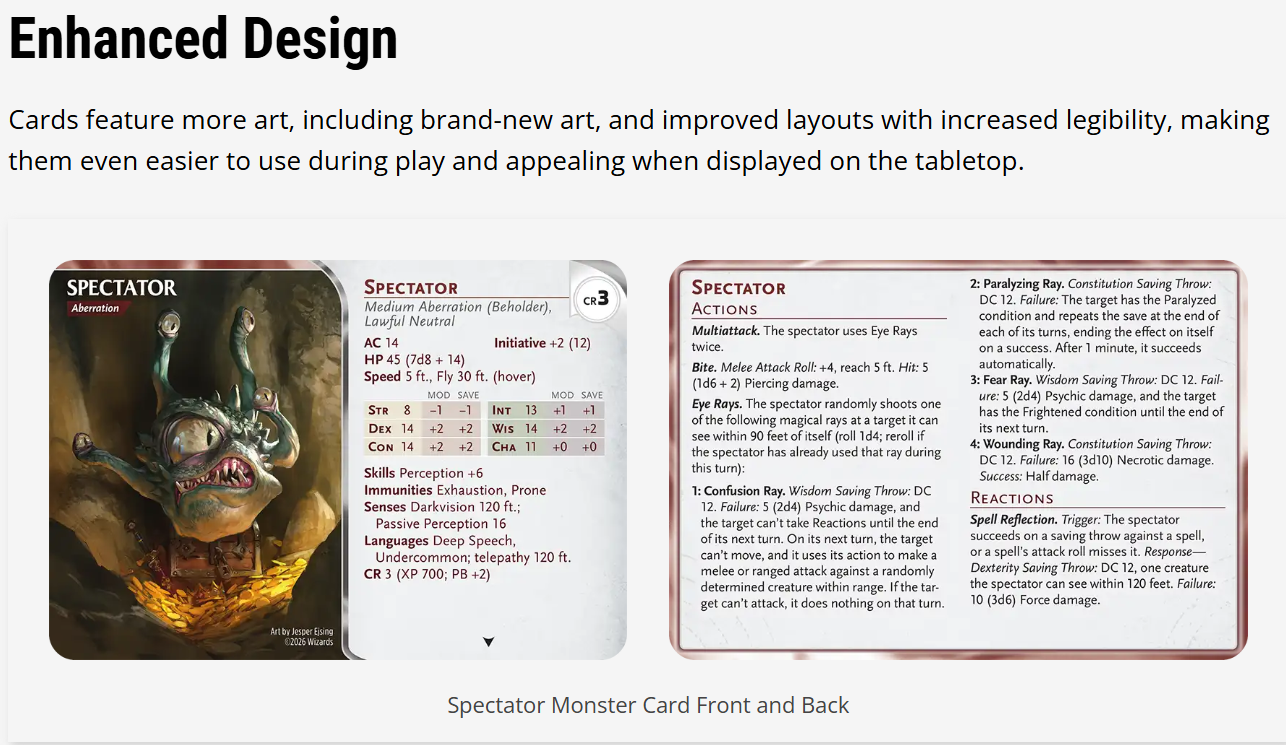 D&D magic item reference cards Enhanced Design Example Spectator