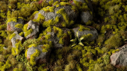 Gamers Grass Moss 2mm tufts on a miniature diorama