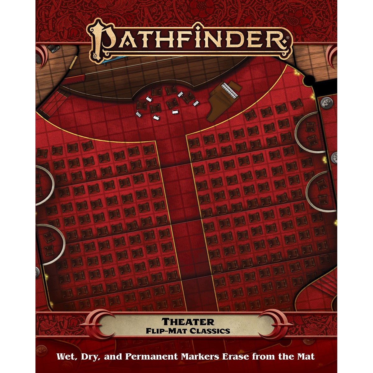 Pathfinder theater flip mat with red and brown design