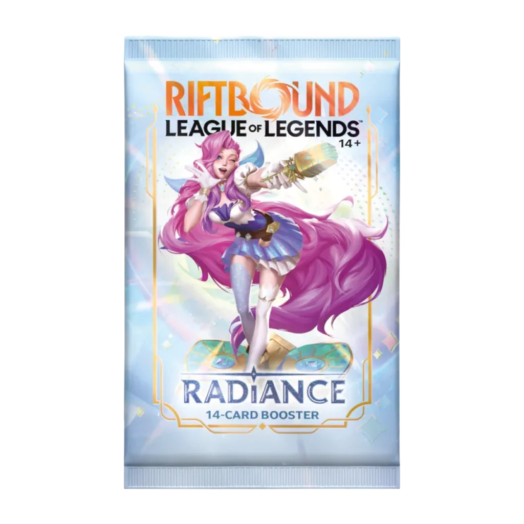 Riftbound Radiance 14-card booster pack included in the case