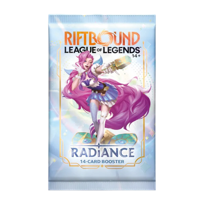 Riftbound Radiance 14-card booster pack included in the case