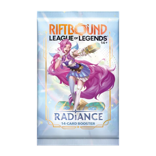 Riftbound Radiance 14-card booster pack included in the case