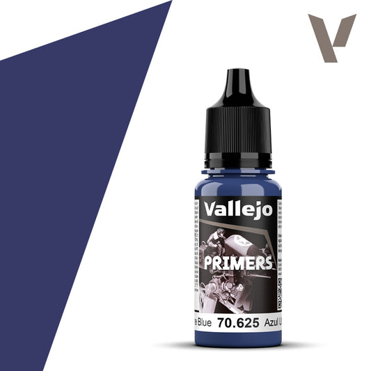Vallejo Surface Primer Ultramarine Blue 18 ml prepares miniatures, models and scenery with an even acrylic foundation for airbrushing or brush painting.