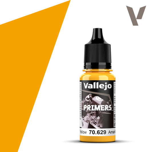 Vallejo Surface Primer Sun Yellow 18 ml prepares miniatures, models and scenery with an even acrylic foundation for airbrushing or brush painting.